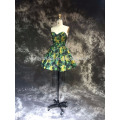 2017 mais recente verão nova chegada curta mini vestido de noite verde floral sem costura